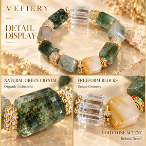 Pulsera de Cuentas Irregulares de Cuarzo Fantasma Verde con Cuentas Geométricas Transparentes en el Centro - Product Image 3