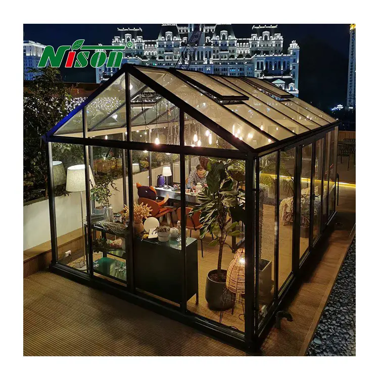 Custom All Year Greenhouse Free Standing Modern Solarium Conservatory Aluminum Glass House Sun Room