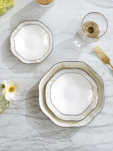 Premium 50-Piece Eco-Friendly Bone China Coupe <b>Dinnerware</b> Set Gold Trim Europe Style Utensils Kit for Hotels Restaurants Fine - Product Image 4