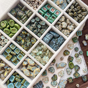 Multi Shapes Vintage Fish Flower Leaf Butterfly Opaque Turquoise Picasso Tchèque Glass Tile Beads for Jewelry Making - Product Image 1