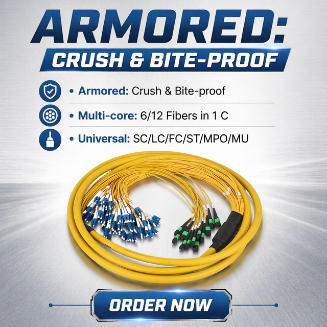 Factory 6 12 Cores Indoor/Outdoor SM MM SC/LC/ST/FC/MPO/MU Armored Fiber Optic Patch Cord for Communication Cables