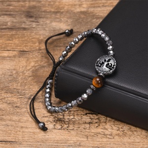 Wholesale <b>Adjustable</b> <b>Bracelet</b> Black Beaded Chain Life Tree Braid <b>Bracelets</b> for Men - Product Image 4