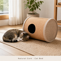 Lit pour chat classique et durable, type grotte et maison d'arbre, pour plusieurs chats de grande taille, design écologique en liège et feutre