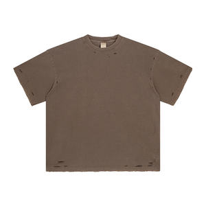 <b>Men's</b> Vintage 275gsm Heavyweight 100Cotton <b>T</b>-<b>Shirt</b> Blank Acid Washed Distressed Holes O-Neck Short Sleeve Custom logo Streetwear - Product Image 3