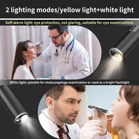 Lápiz de Luz Médico Recargable por USB con Luz Blanca y Amarilla, Linterna de Acero Inoxidable con Escala de Pupilas y Pantalla de Energía
