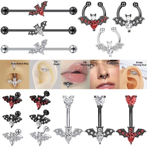 Meilleures ventes Série <span class=keywords><strong>Bat</strong></span> Accessoires de piercing : Boucles d'oreilles à tige longue, Piercings de nombril en zircon, Piercings de nez, Boucles d'oreilles - Ensemble assorti de 5 pièces - Product Image 1