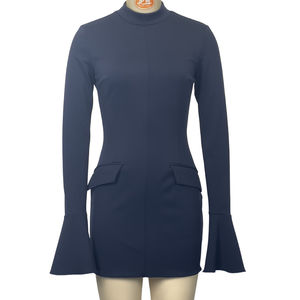 Canal bonne qualité 2025 automne décontracté femmes élégant évasé à manches longues faux col roulé moulante Cocktail fête Mini robe - Product Image 5