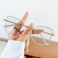 Monture de lunettes pour femme, style rétro, solide, tendance, en métal, œil de chat, monture intégrale, verres photochromiques en PC, anti-lumière bleue, pour usage quotidien