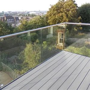 Barandilla exterior para terraza, barandilla de vidrio sin marco, balaustrada de aluminio, abrazadera de canal en U, cubierta de balcón