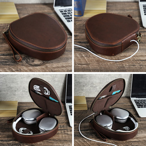 Housse en <span class=keywords><strong>cuir</strong></span> véritable de luxe faite à la main Crazy Horse Texture pour Apple <span class=keywords><strong>Airpods</strong></span> Max casque écouteur étui de protection - Product Image 3