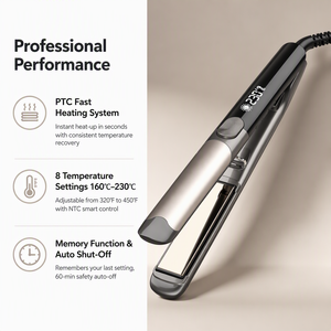 Lisseur de <span class=keywords><strong>cheveux</strong></span> en plastique infrarouge PTC avec affichage LED de la température (160-230), double tension, portable, logo personnalisé, usage domestique - Product Image 2