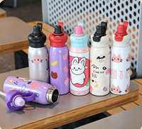 Thermos isotherme de 16 oz avec double ouverture pour boissons chaudes et froides, anti-fuite, gobelet scolaire à motif de dessin animé, sans BPA, cadeau pour garçons et filles
