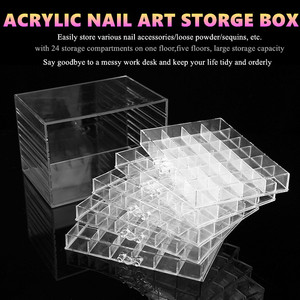 Boîte de rangement pour ongles en acrylique à 5 couches et 120 compartiments, rose, avec strass carrés, 10 pièces, pour accessoires de nail art DIY et salon - Product Image 3
