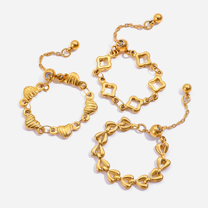 Heart Chain <b>Ring</b> 18K Gold Stainless Steel Unisex Jewelry Gift Fashion <b>Rings</b> - Product Image 1