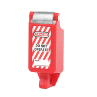 Herramienta de seguridad antimanipulación duradera y reutilizable para bloqueo de interruptores MCCB estándar, ideal para el control de riesgos en interruptores de baja tensión en talleres.