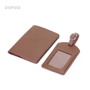 Low Price Custom Embossed Logo Airline Vip Gift Set Genuine Leather Passport Holder Luggage Tag