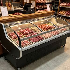 Vitrine réfrigérée à verre incurvé avec réfrigérant écologique R290 et revêtement intérieur en acier inoxydable pour la présentation de viande et de poisson en magasin de proximité - Product Image 1