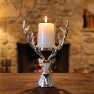 Crafted Glow <b>Silver</b> Deer Head <b>Candlestick</b> Holder with Antler Design for Home Decoration Heat Resistant Metal Candle Holder - Product Image 4