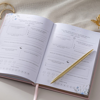 Carnet A5 personnalisé en lin rigide avec bordure dorée, toucher cuir, reliure cousue, pour la santé mentale, la pleine conscience et l'auto-soin
