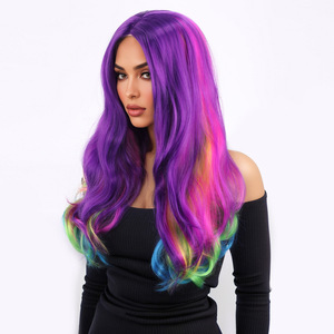 Perruque de cosplay <span class=keywords><strong>anime</strong></span> tendance à dégradé violet multicolore, bouclée, avec raie au milieu, pour événements festifs – Vente directe - Product Image 3