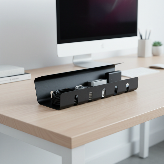 Custom Save Space Stable No Drill Steel Power Strip Desktop Wire Organizer Under-desk Cable Management Tray