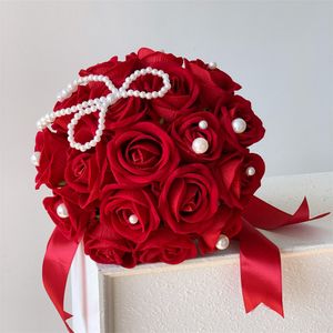 Ramo de Novia Chino, Flores Artificiales, Rosa Roja, Vestido Formal, Flor para Damas de Honor, Ceremonia de Adultos, Registro - Product Image 2