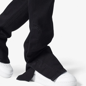 Jeans acampanados negros para hombre, de diseño personalizado, con botones a presión, holgados, al por mayor de moda. - Product Image 6