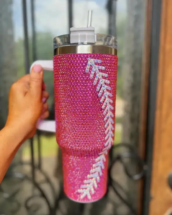 Copos de beisebol com strass personalizados, copos de cristal rosa para futebol e vôlei, jogo esportivo de 9 cores