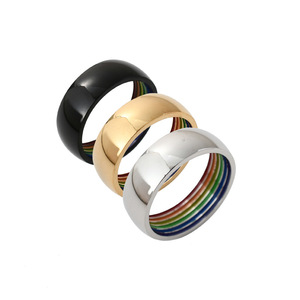 Fashion Quality Gold Plated Stainless Steel Hidden Inner Rainbow LGBT Pride Ring Plain Smooth Band <strong>Finger</strong> Ring for Men Women - Product Image 1