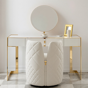 Modern High Glossy Gold Legs Dressing <b>Table</b> Stainless Steel Princess Style <b>Vanity</b> with <b>Mirror</b> - Product Image 3