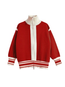 Tùy Chỉnh OEM ODM Thiết Kế Mới Của Phụ Nữ Khối Màu Đan Cardigan Với Dây Kéo Tương Phản Sọc Áo Len Cardigan - Product Image 2