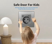 Prise murale standard européenne 86 mm avec panneau en verre trempé, ports de charge USB-A et Type-C, 16A 250V, prise Schuko, noir et blanc