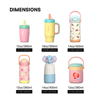 Ensemble de gobelet isotherme à double paroi de 12 oz avec revêtement en poudre et bouteille d'eau en acier inoxydable pour enfants, nouveau design 2026