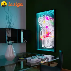 Efecto de espejo infinito con forma de luz de neón LED flexible 3D mágico personalizado con señal de neón 3D de espejo multicapa