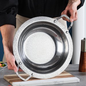 Stainless Steel Snowflake Pattern Sukiyaki Pot Round Double Handle Heat Resistant For Alcohol Stove Cooking - Product Image 1