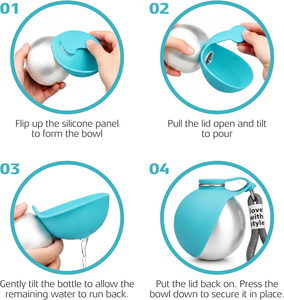<span class=keywords><strong>Bottiglia</strong></span> d'Acqua Portatile 2-in-1 in Acciaio Inox per Cani e Gatti con Ciotola Pieghevole in Silicone, Antigoccia per Escursioni, Viaggi e Uso all'Aperto - Product Image 5