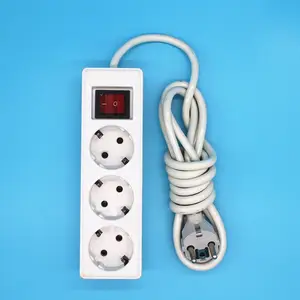 Euro 3 Way Socket dengan Plug Extension dengan Switch Smart Power Strip