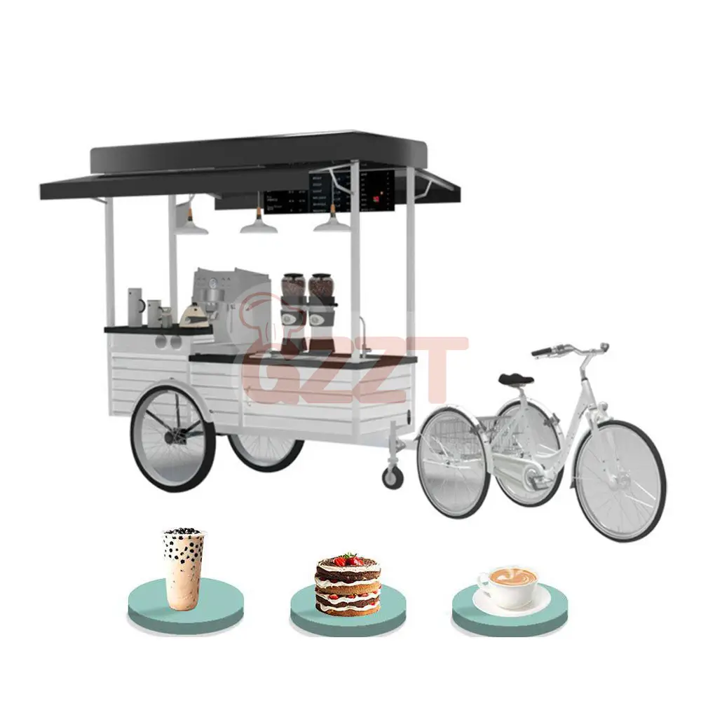 Retro Street Coffee Cargo Bike Mobile Electric Food Vending triciclo 3 ruote Snack frutta Catering carrello in vendita