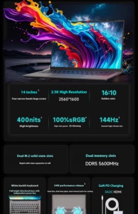 Firebat Ryzen7 14นิ้ว8745HS แล็ปท็อปสำหรับเล่นเกม CPU RAM 32GB RAM 1TB ROM Windows 11แล็ปท็อปใหม่เอี่ยม - Product Image 2