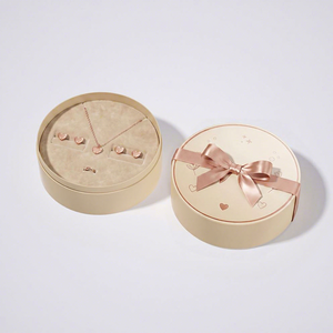 Emballage cadeau de bijoux personnalisé de luxe pour la Saint-Valentin, boîte à bijoux ronde faite à la main avec couvercle et base, avec nœud en ruban - Product Image 2