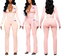 Ensemble deux pièces pour femme, été, uni, zippé, veste courte à manches longues et pantalon évasé, respirant, décontracté, pour tous les jours