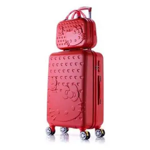 Enfants KT chat dessin animé chat voyage chariot valise pour enfants avec 14 pouces maquillage boîtes monter bagages articles de toilette cosmétique sac de lavage