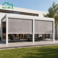 Pergola bioclimatique motorisée en aluminium à l'aspect bois HESIWEI, moderne et luxueuse, pour balcon, jardin, terrasse extérieure