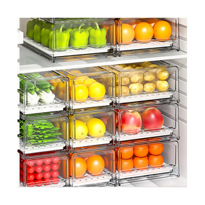 Home Organization Kitchen Transparent Plastic Fruit Storage Container Set Refrigerator Crisper Food Preservation Box