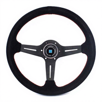 Volant de course sport en cuir suédé et aluminium noir, 350 mm (14 pouces), à fond profond, 3 branches, avec bouton de klaxon pour Abarth 124 Spider