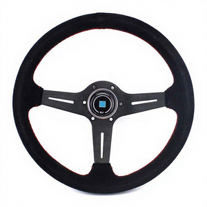 Volante Deportivo de Carreras de Aluminio y Cuero Suede Negro de 350 mm y 14 Pulgadas con Diseño Cóncavo de 3 Radios y Botón de Claxon para <span class=keywords><strong>Abarth</strong></span> <span class=keywords><strong>124</strong></span> <span class=keywords><strong>Spider</strong></span> - Product Image 1