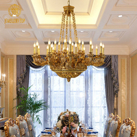 Jewellerytop Français Tout Cuivre Suspension Suspension Lumière Main Sculpture Bronze Lampe Hôtel Lobby Salon De Luxe En Laiton Lustre