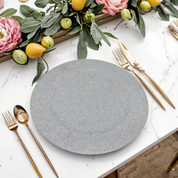 Assiette de présentation en plastique à motif végétal, paillettes argentées, avec paillettes holographiques, style classique pour la décoration de table de fête et de mariage
