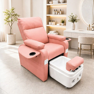 Fauteuil de pédicure rose corail chic avec bassin, lit électrique inclinable pour extensions de cils, fauteuil de spa professionnel rose, poste de travail de salon - Product Image 1