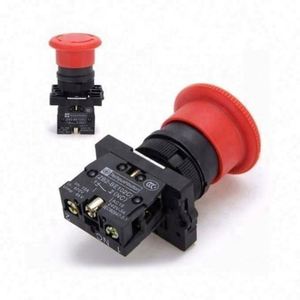 Interruptor de botón pulsador de parada de emergencia tipo hongo rojo NC N/C de 22 mm, 600 V, 10 A - Product Image 1